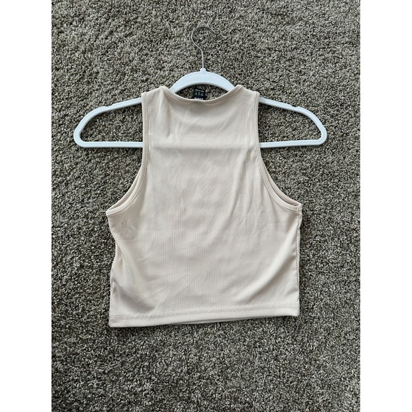 SHEIN Ribbed Racerback Crop Tank Top Beige Size S - Picture 3 of 3
